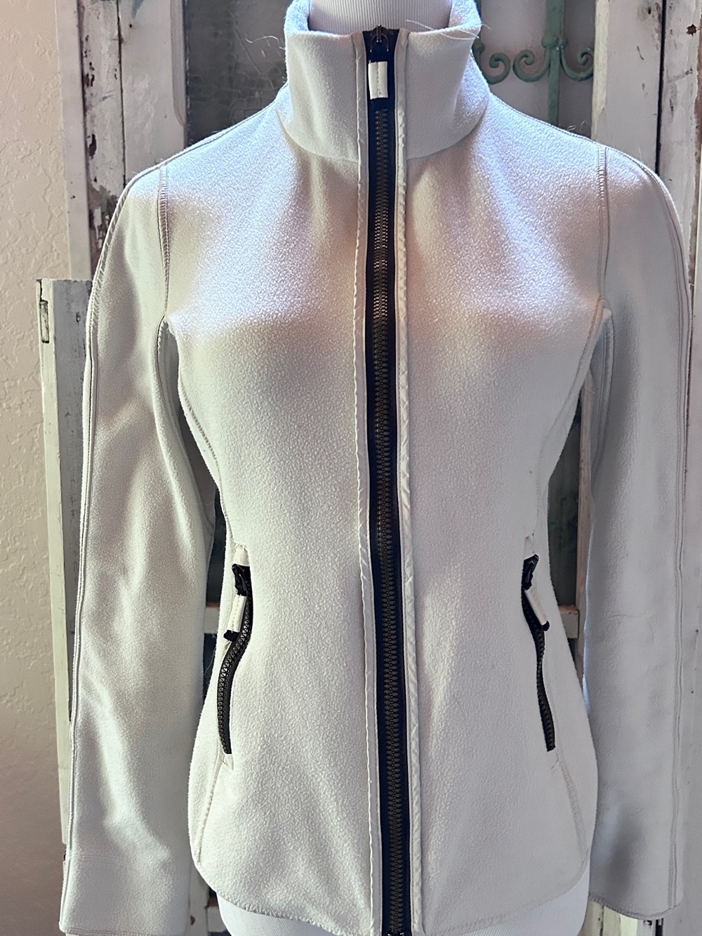 Women's White High-Neck Bomber Jacket with Zip Pockets